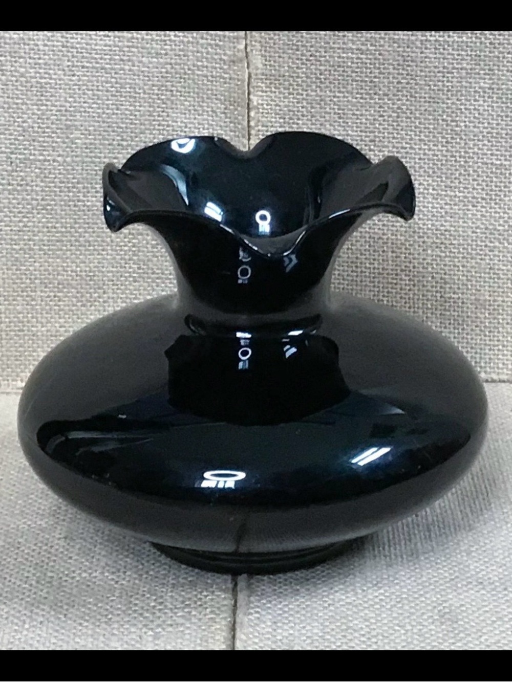 Vintage Black Amethyst Glass Vase Ruffled Rim Whimsigoth Cottage Goth Halloween